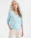 Style & Co Women's V-neck Shine Sweater, Macy's Exclusive In Blue