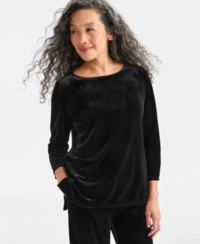 Style & Co Women's Velvet Boat-neck Top, Macy's Exclusive In Black