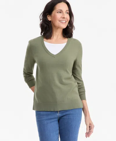 Style & Co Women's V-neck Long-sleeve Sweater, Created For Macy's In Leafy Clover