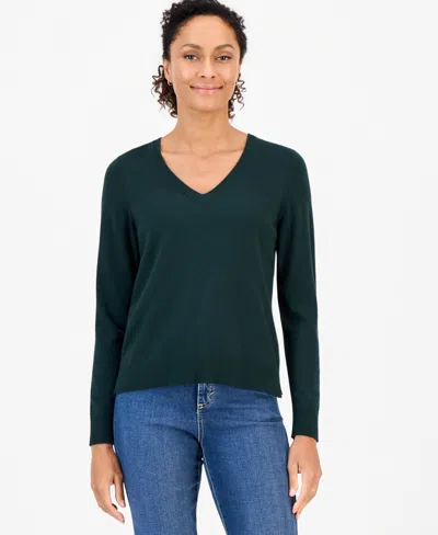 Style & Co Women's V-neck Long-sleeve Sweater, Created For Macy's In Nocturnal Green