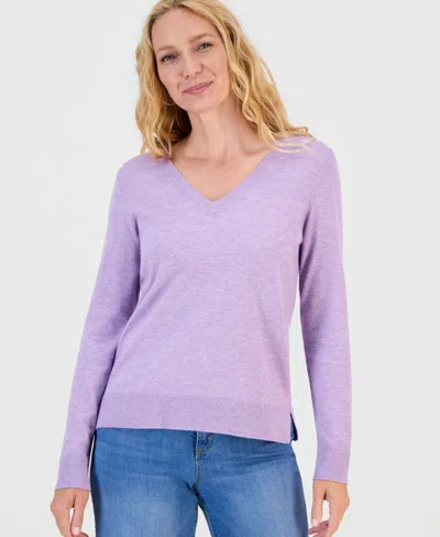 Style & Co Women's V-neck Long-sleeve Sweater, Created For Macy's In Purple