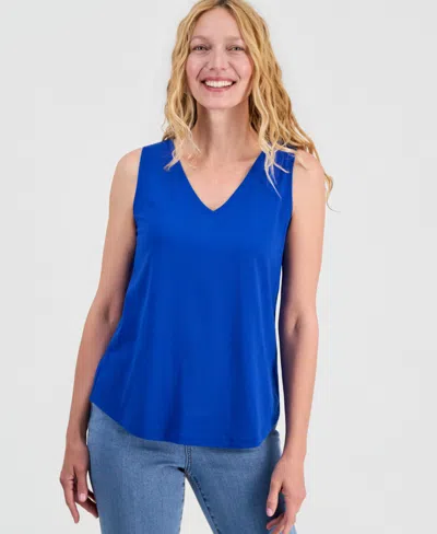 Style & Co Women's V-neck Tank Top, Macy's Exclusive In Blue