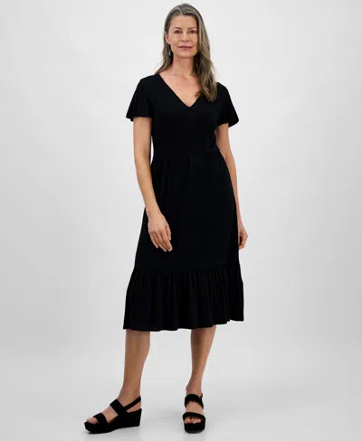 Style & Co Women's V-neck Tiered Midi Dress, Macy's Exclusive In Black