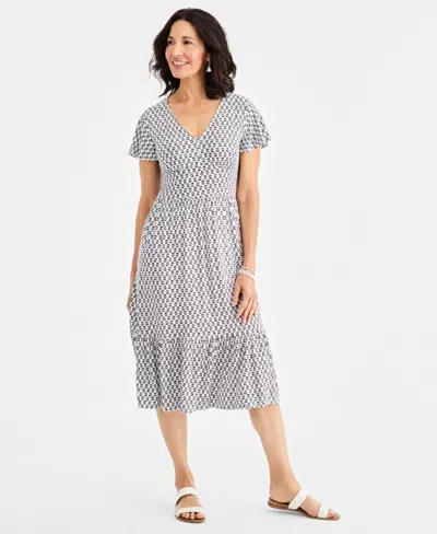 Style & Co Women's V-neck Tiered Midi Dress, Macy's Exclusive In Blue