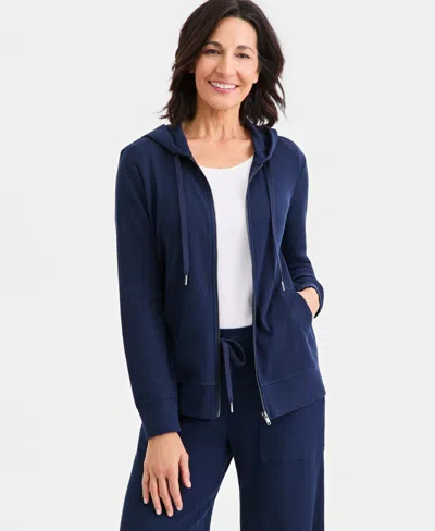 Style & Co Women's Waffle-knit Full-zip Hoodie, Macy's Exclusive In Blue
