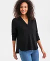 Style & Co Women's Waffle-knit Pullover Hoodie, Macy's Exclusive In Black