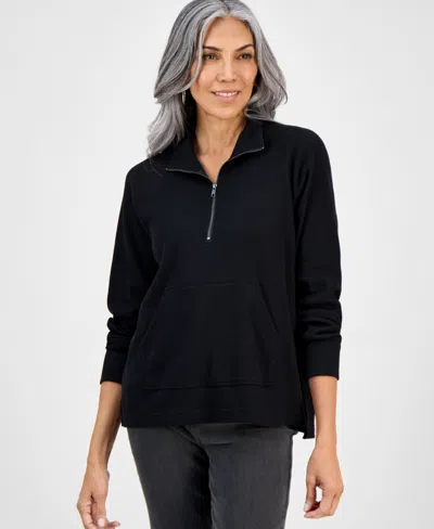 Style & Co Women's Waffle-knit Quarter Zip Top, Macy's Exclusive In Black