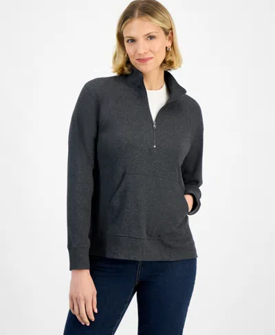 Style & Co Women's Waffle-knit Quarter Zip Top, Macy's Exclusive In Black