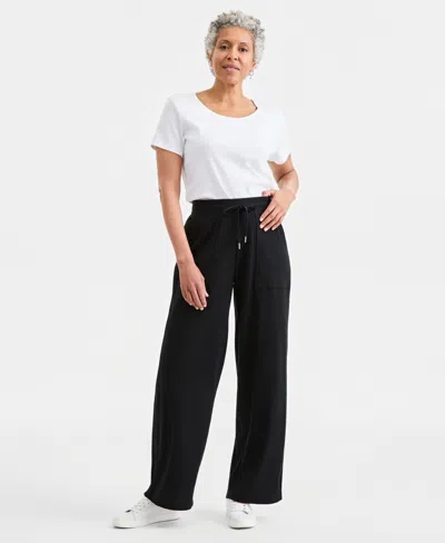 Style & Co Women's Waffle-knit Wide-leg Pull-on Pants, Macy's Exclusive In Black