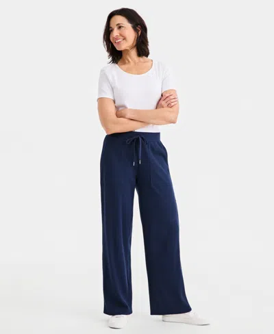 Style & Co Plus Size Eyelet-trim Wide-leg Pants, Exclusively At Macy's In Blue