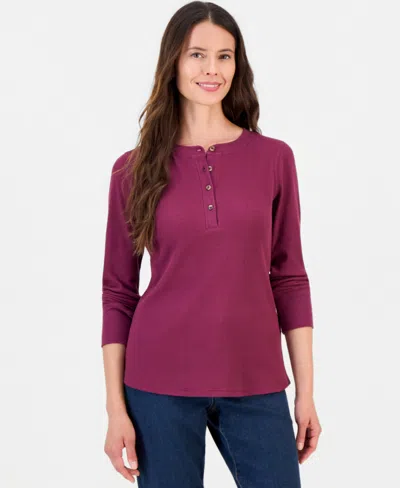 Style & Co Women's Waffle-knit Long-sleeve Henley, Macy's Exclusive In Pink