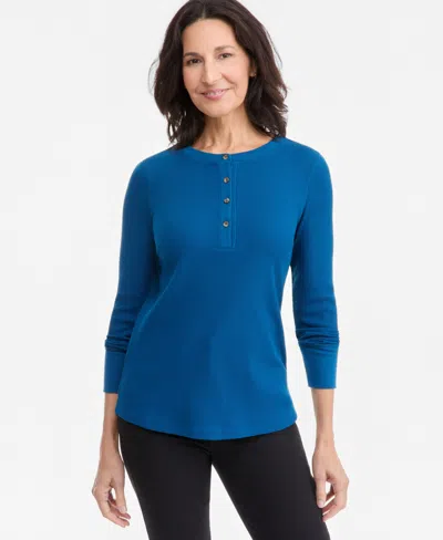 Style & Co Women's Waffle-knit Long-sleeve Henley, Macy's Exclusive In Twilight