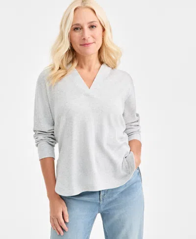 Style & Co Women's Waffle-knit Pullover Hoodie, Macy's Exclusive In Gray