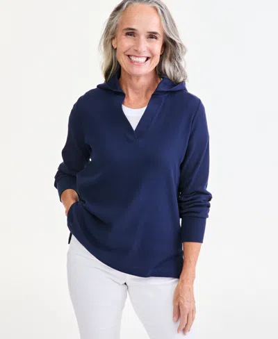 Style & Co Women's Waffle-knit Relaxed-fit Hoodie, Macy's Exclusive In Blue