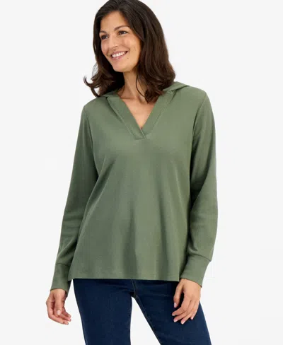 Style & Co Women's Waffle-knit Relaxed-fit Hoodie, Macy's Exclusive In Green