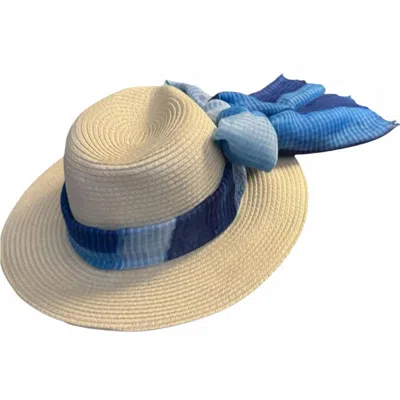Style & Co Women's Wide Brim Sun Hat In Natural Blue Bow In Multi
