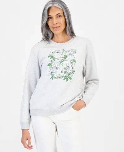 Style & Co Women's Winding Floral Fleece Long-sleeve Graphic Sweatshirt, Macy's Exclusive In Slate Heather