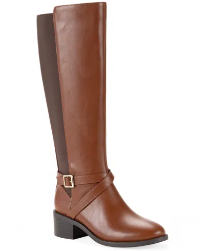 Style & Co Women's Yanaa Knee High Buckle Memory Foam Faux Leather Riding Boots, Macy's Exclusive In Brown
