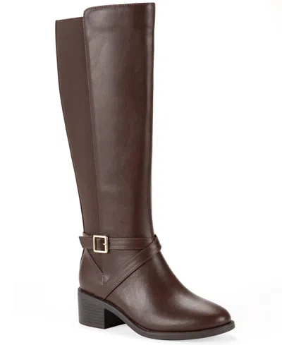 Style & Co Women's Yanaa Knee High Buckle Memory Foam Faux Leather Riding Boots, Macy's Exclusive In Brown