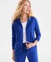 Style & Co Women's Zip-front Hooded Sweatshirt, Created For Macy's In Blue Echo