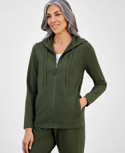 Style & Co Women's Zip-front Hooded Sweatshirt, Created For Macy's In Green