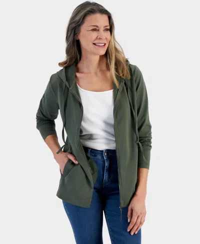 Style & Co Women's Zip-front Hooded Sweatshirt, Created For Macy's In Oliva