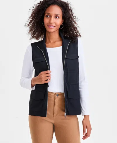 Style & Co Women's Zip-front Tech Cargo Vest, Macy's Exclusive In Black