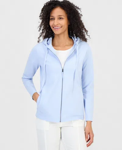 Style & Co Women's Zip-front Hooded Sweatshirt, Created For Macy's In Blue