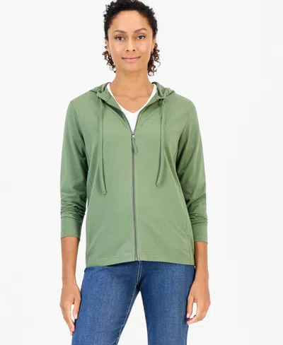 Style & Co Women's Zip-front Hooded Sweatshirt, Created For Macy's In Green