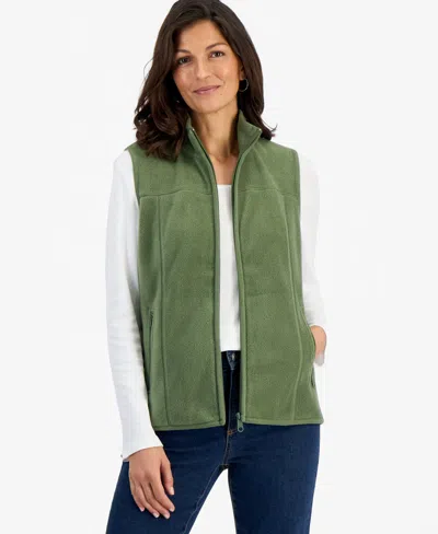 Style & Co Women's Zip-front Polar Fleece Vest, Created For Macy's In Leafy Clover