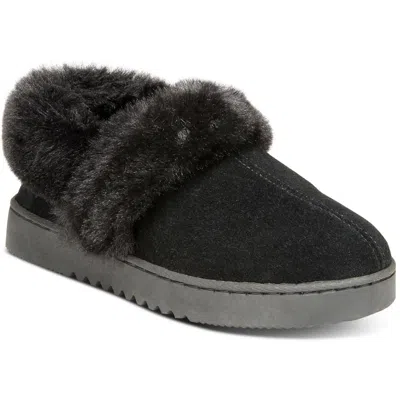Style & Co Womens Faux Fur Lined Suede Bootie Slippers In Black