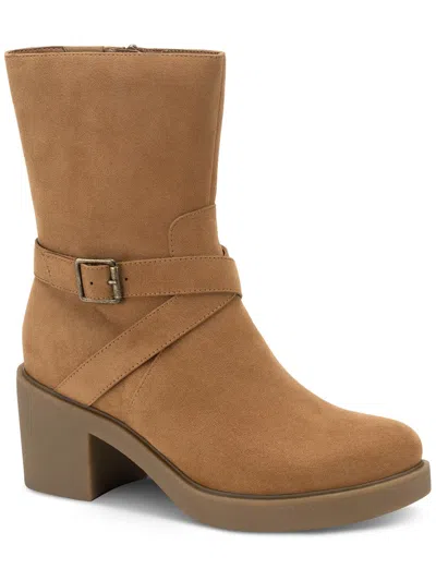 Style & Co Womens Faux Leather Round Toe Booties In Brown