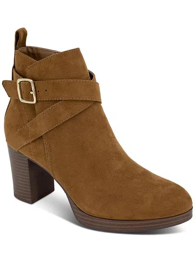 Style & Co Womens Faux Suede Zipper Booties In Brown