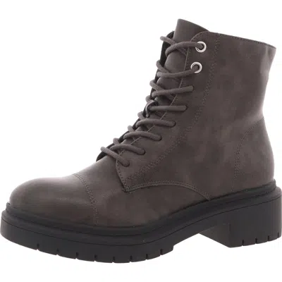 Style & Co Zaharaa Womens Faux Leather Ankle Combat & Lace-up Boots In Grey