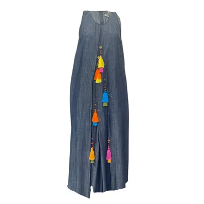 Style Junkiie Women's Blue Denim Halter Jumpsuit
