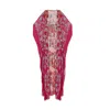 Style Junkiie Women's Pink & Red Patchwork Duster With Fringes In Red