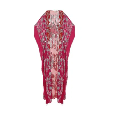 Style Junkiie Women's Pink & Red Patchwork Duster With Fringes