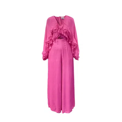 Style Junkiie Women's Pink / Purple Pink Ruffle Jumpsuit In Pink/purple