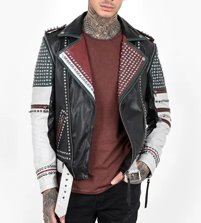Pre-owned Style Men's Brando Punk  With Studded Multicolour Motor Bike Leather Jacket . In Multicolor