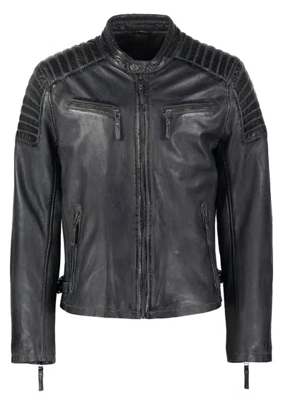 Pre-owned Style Mens Biker Washed And Waxed Leather Jacket Quilted  In Black