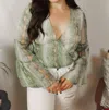 Style Rack Python Tiered Sleeve Top In Teal In Green
