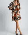 Style U Fall Floral High Neck Mini Dress In Rust Mix