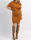 STYLE U PIPPA SLOUCH SHOULDER MINI DRESS IN CAMEL