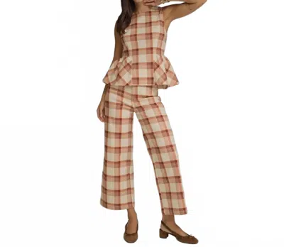 Style U Plaid Wide Leg Pants In Ecru In Brown