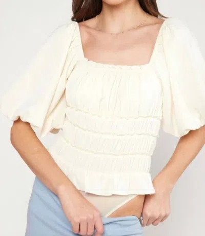 Style U Square Neck Smocked Bodysuit In Cream In White