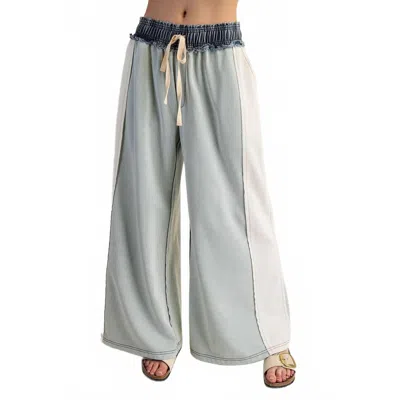 Style Usa Color Block Denim Drawstring Pants In Sage In Gray