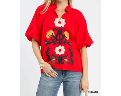 Style Usa Embroidered Boho Top In Tomato In Red