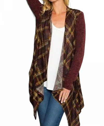Style Usa Feeling Like Fall Plaid Cardigan In Burgundy In White