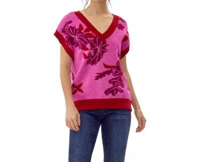 Style Usa Floral Print Knit Sweater In Pink