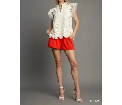 Style Usa Lace Split Neck Top In White